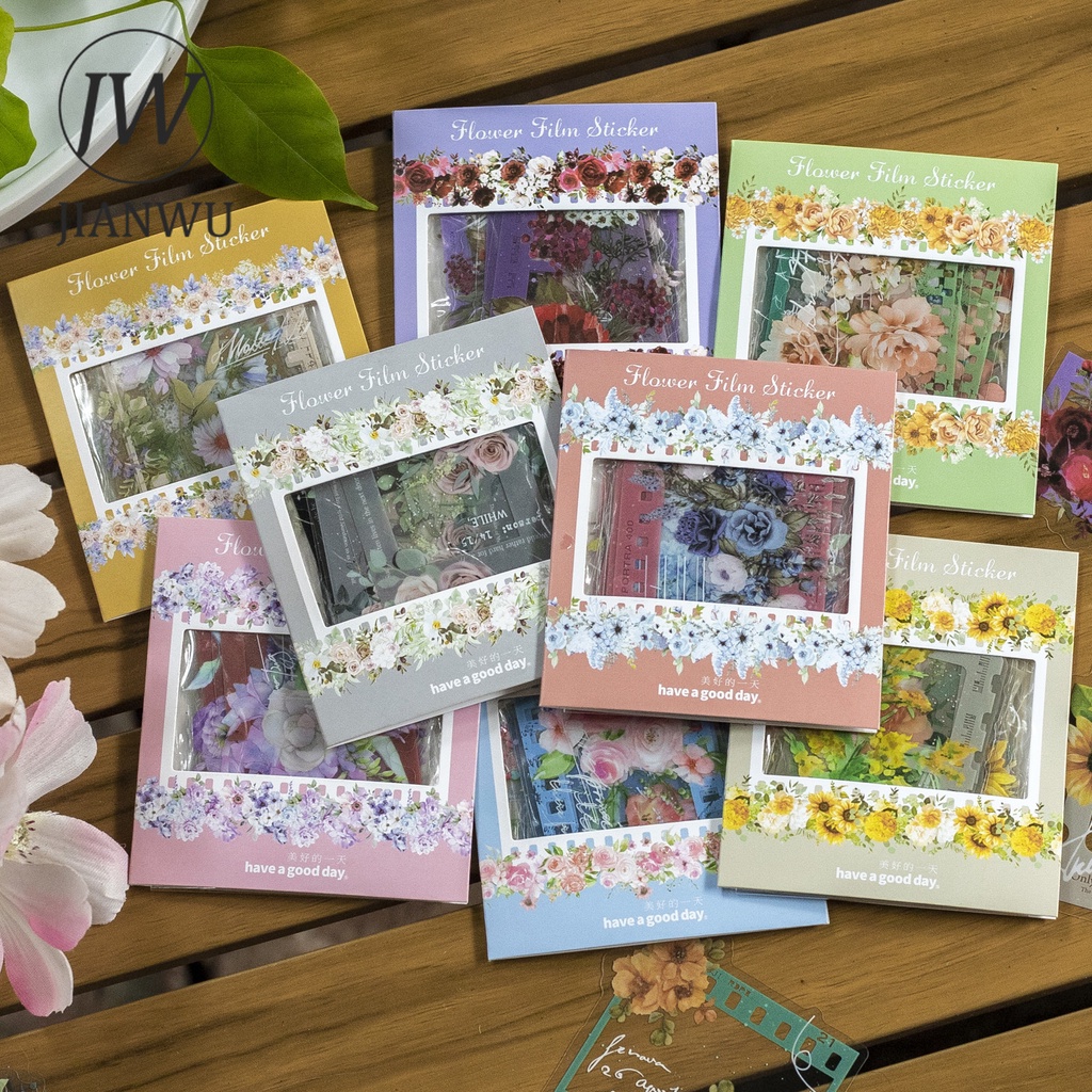 Jianwu 20 tờ hoa màu phim dòng văn học hoa phim viền trang trí nội thất pet sticker sáng tạo tự làm tạp chí cắt dán văn phòng phẩm