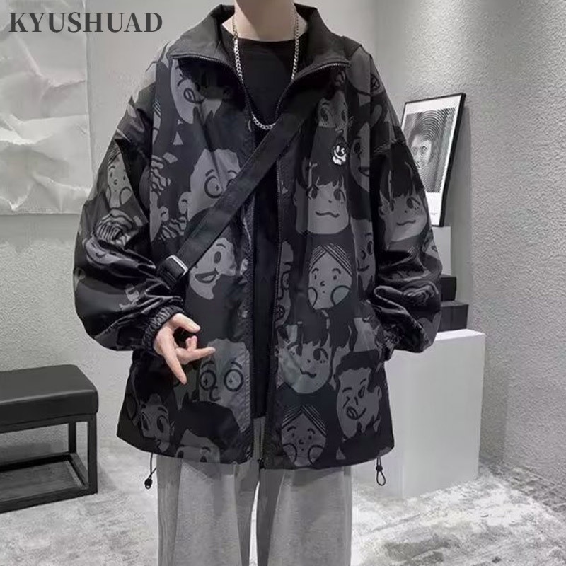 Kyushuad Áo Khoác Dáng Rộng In Họa Tiết Cá Tính Theo Phong Cách Hongkong Dành Cho Nam