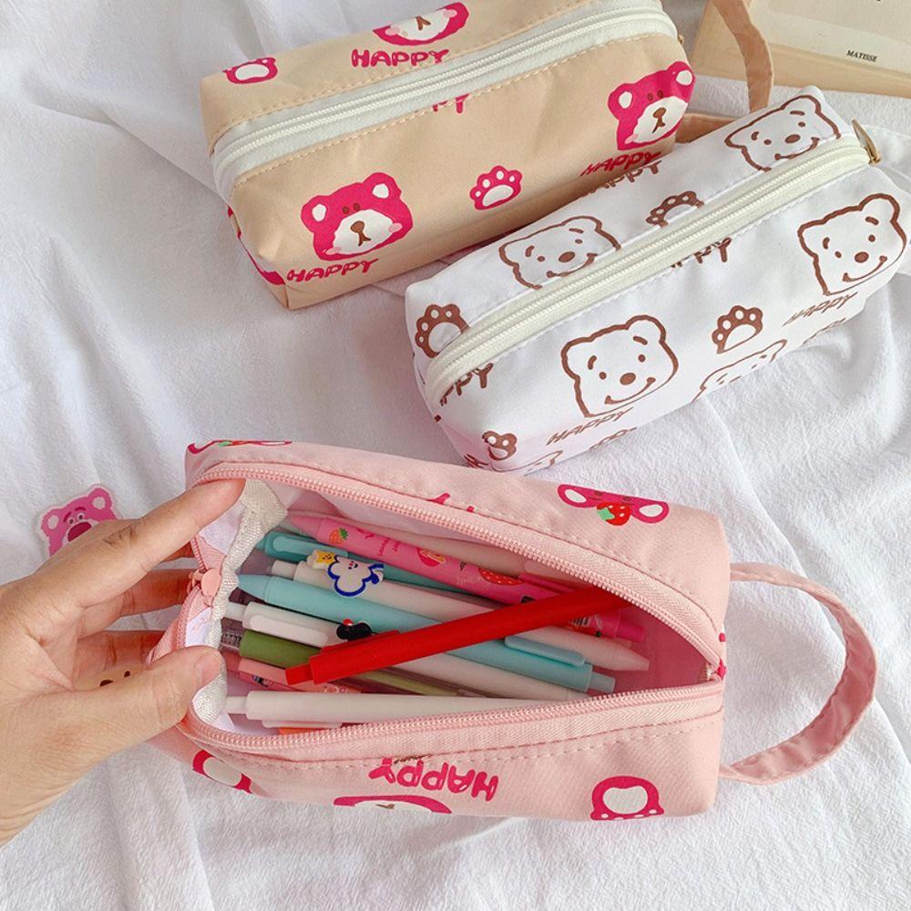Dalton Túi Đựng Bút Chì / Mỹ Phẩm Để Bàn Sức Chứa Lớn Hình Gấu / Dâu Tây Dễ Thương