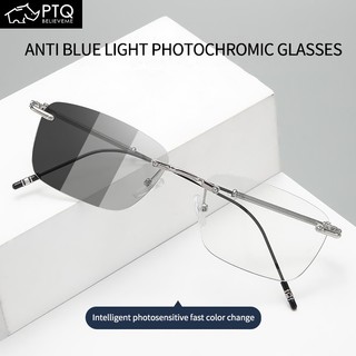 Kính cận thị không viền màu-thay đổi anti-blue light kính cận thị nam anti-fatigue nữ màu-thay đổi kính thời trang ptq