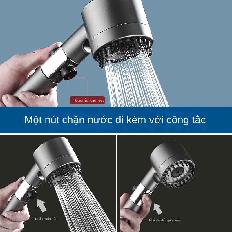 Vòi Sen Tăng Áp - Đầu Vòi Hoa Sen Mát Xa- 4 Trong 1 - 3 Chế Độ Áp Suất Cao Tiết Kiệm Nước - Lõi Cotton Lọc Cho Nhà Tắm