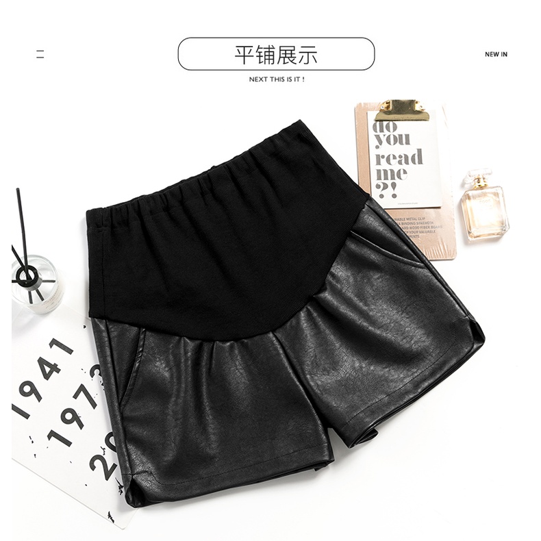 Quần dành cho bà bầu mùa thu đông phong cách mới da mặc bên ngoài wide-leg maternity shorts belly lift boots
