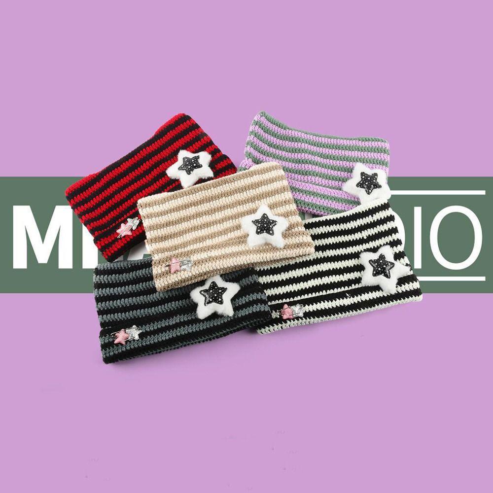 Muvako Mũ len dệt kim, với mũ chui đầu năm cánh pompom, quỷ nhỏ sọc tai mèo dễ thương mũ beanie thu đông