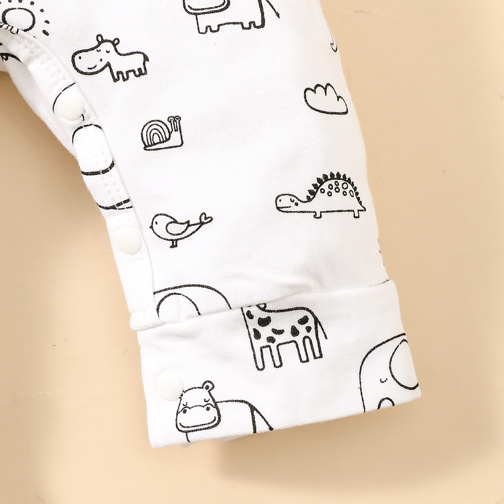 Bộ Áo Liền Quần Dài Tay In Hình Chú Voi Kèm Nón Cho Bé Trai 0-6 Tháng Tuổi