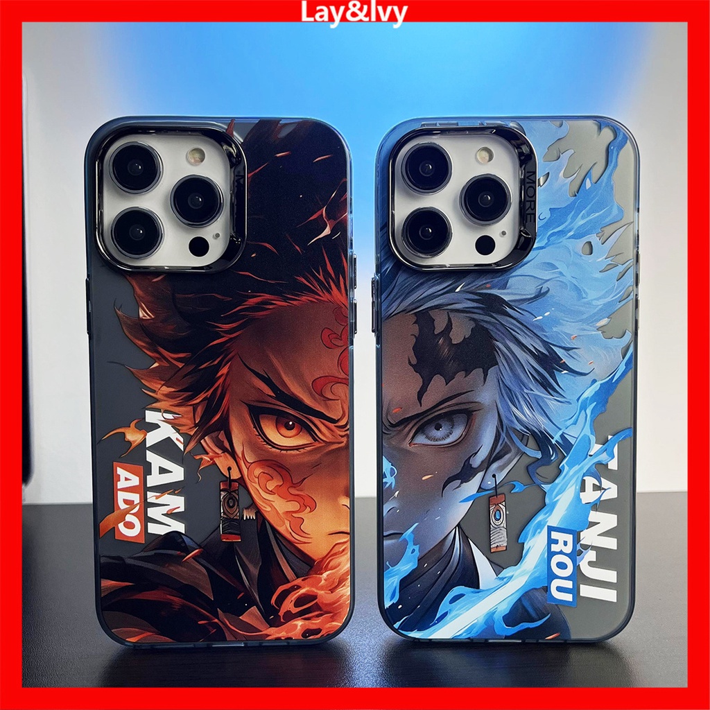Phim hoạt hình phim hoạt hình anime demon slayer blade tanjiro mạ kim loại khung ống kính imd vỏ điện thoại silicon thích hợp cho iphone 14 14pro 14max 13promax 12 12promax 11