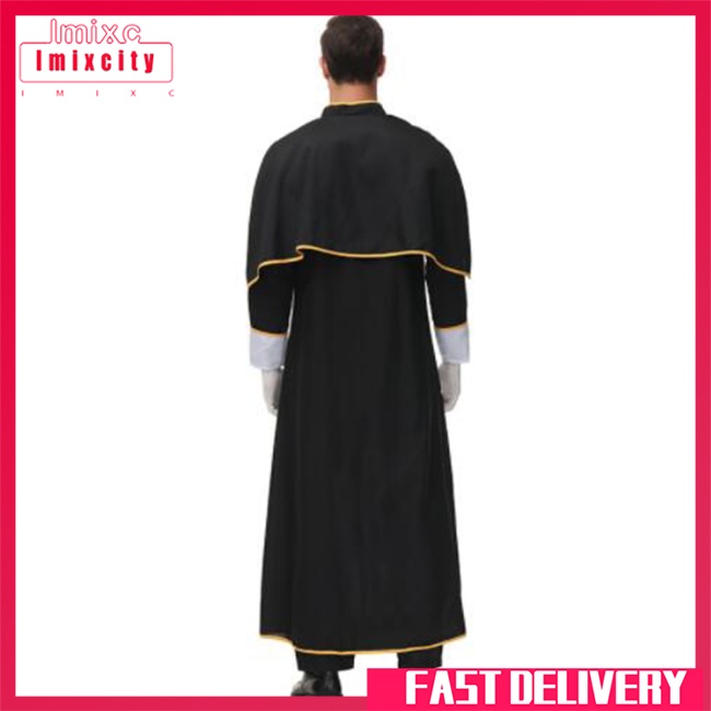 Imixcity 100% polyester cosplay linh mục la mã linh mục áo choàng đen quần áo dự tiệc