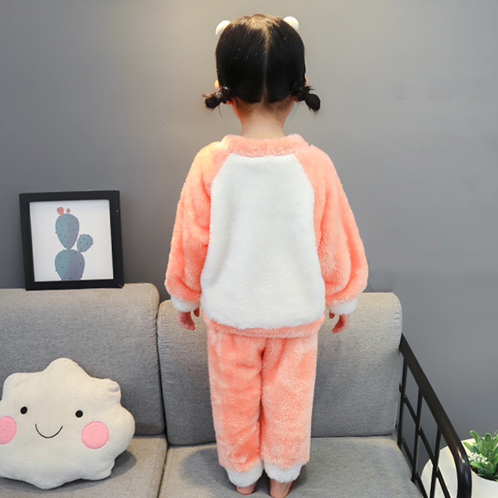 Bộ đồ ngủ BEAR LEADER vải nhung san hô họa tiết động vật phối màu thời trang thu đông mới 2023 cho bé 1-5 tuổi