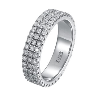 Nhẫn moissanite sterling silver two rows couple rings full diamond three-row drill stackable ring special-interest design tinh tế thời trang cá tính nhẫn cặp đôi