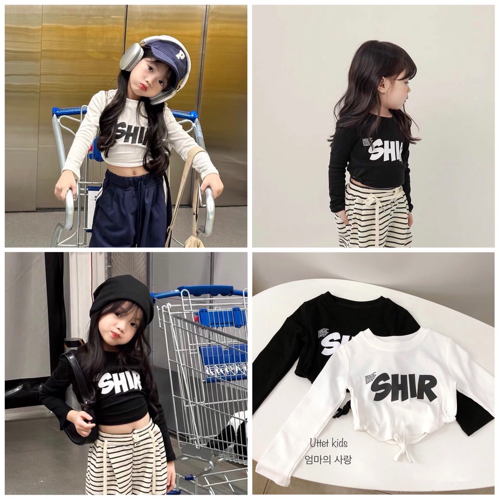 ÁO THUN CROPTOP SHIR PHONG CÁCH HÀN QUỐC CHO BÉ GÁI