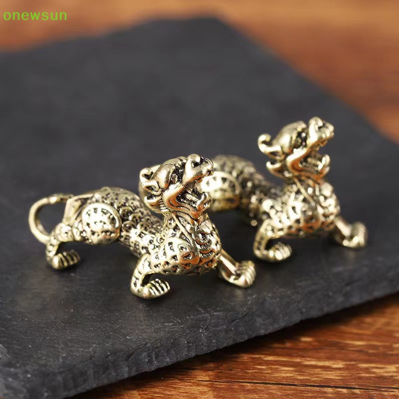 Onewsun 1pc tượng tượng nhỏ sự giàu có đồng thau trang trí thịnh vượng phong cách trung quốc trang trí qilin rồng may mắn động vật phong thủy cổ điển mới