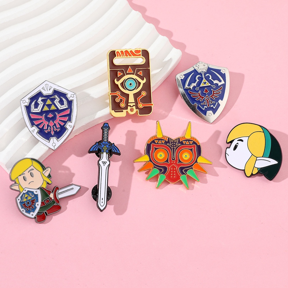 Legend of zelda ghim men breath of the wilderness adventure game brooch mask shield pin lapel badges món quà trang sức cho bạn bè