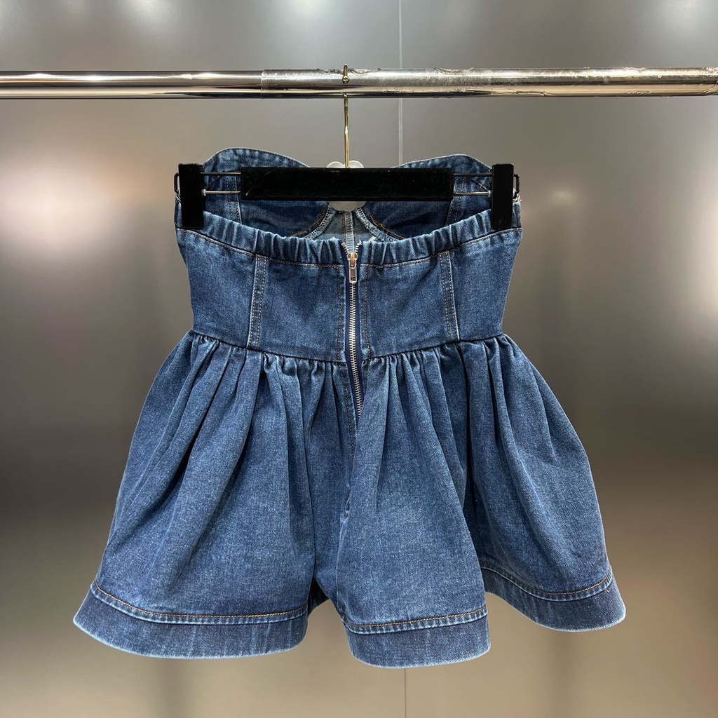Áo Ống Vải Denim Mỏng Ôm Eo Cổ Chữ V Thời Trang Mùa Hè Âu Mỹ 2023