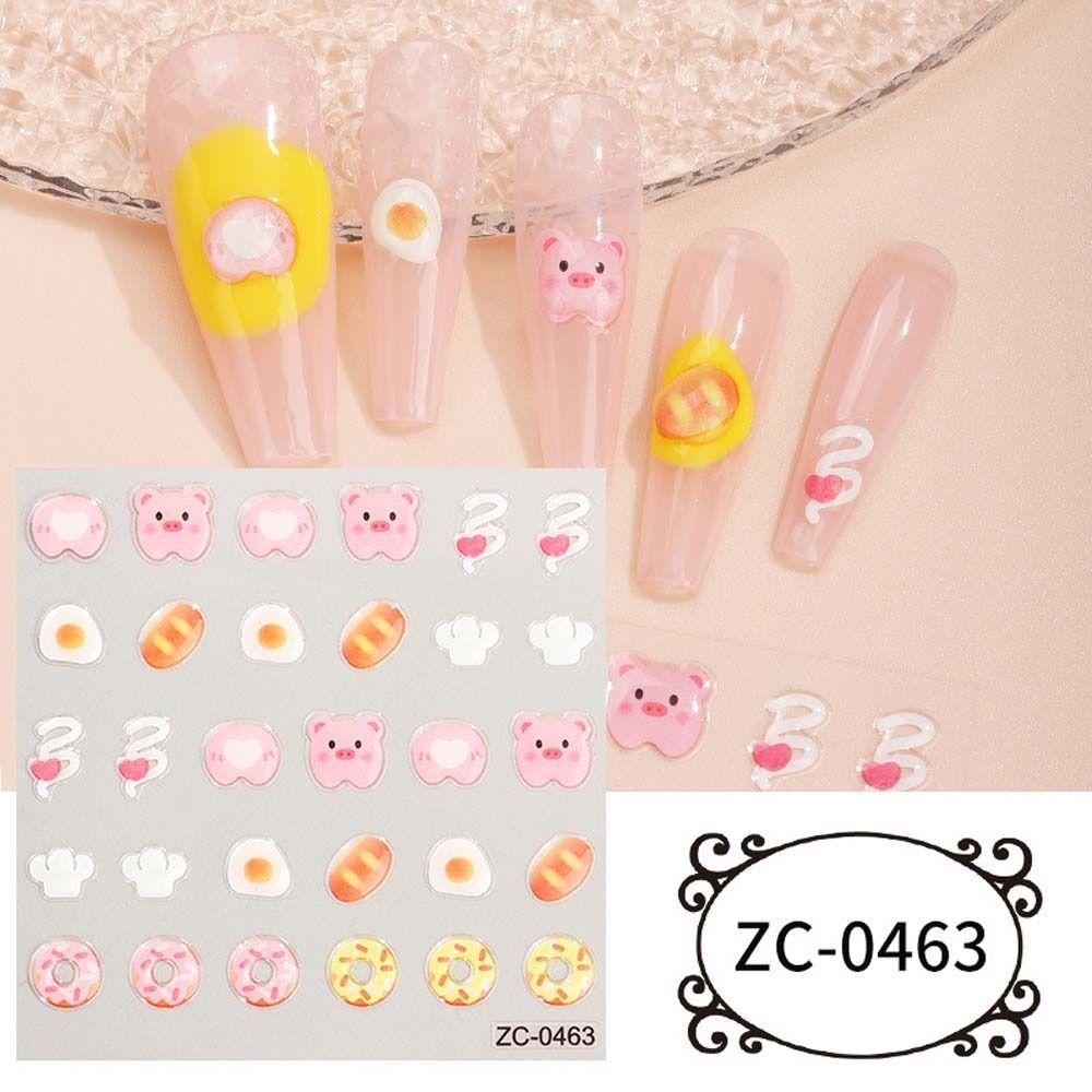 LOMBARD Miếng Dán Trang Trí Móng Tay Họa Tiết Hoạt Hình 5D Cho Nữ