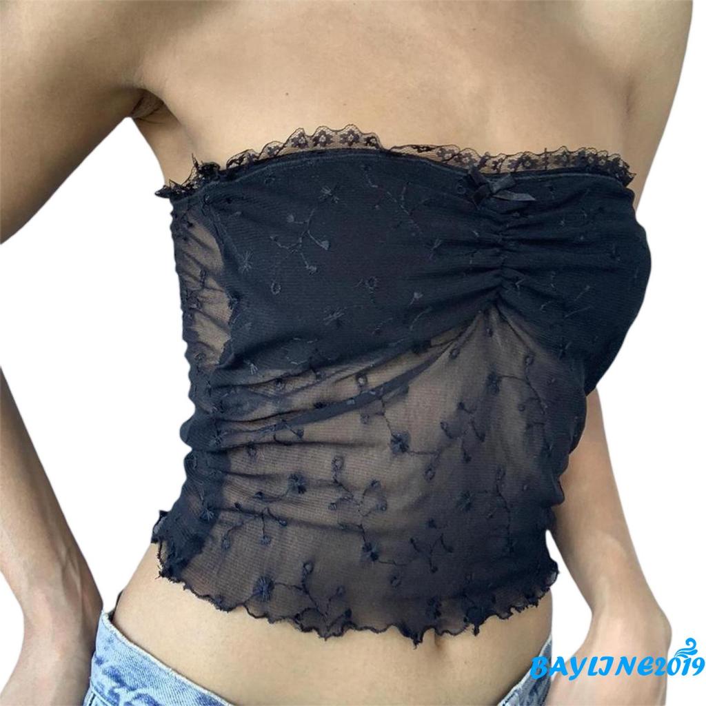 Áo Ống Mini Không Tay Hở Lưng Màu Đen Thêu Họa Tiết Thời Trang Mùa Hè Cho Nữ