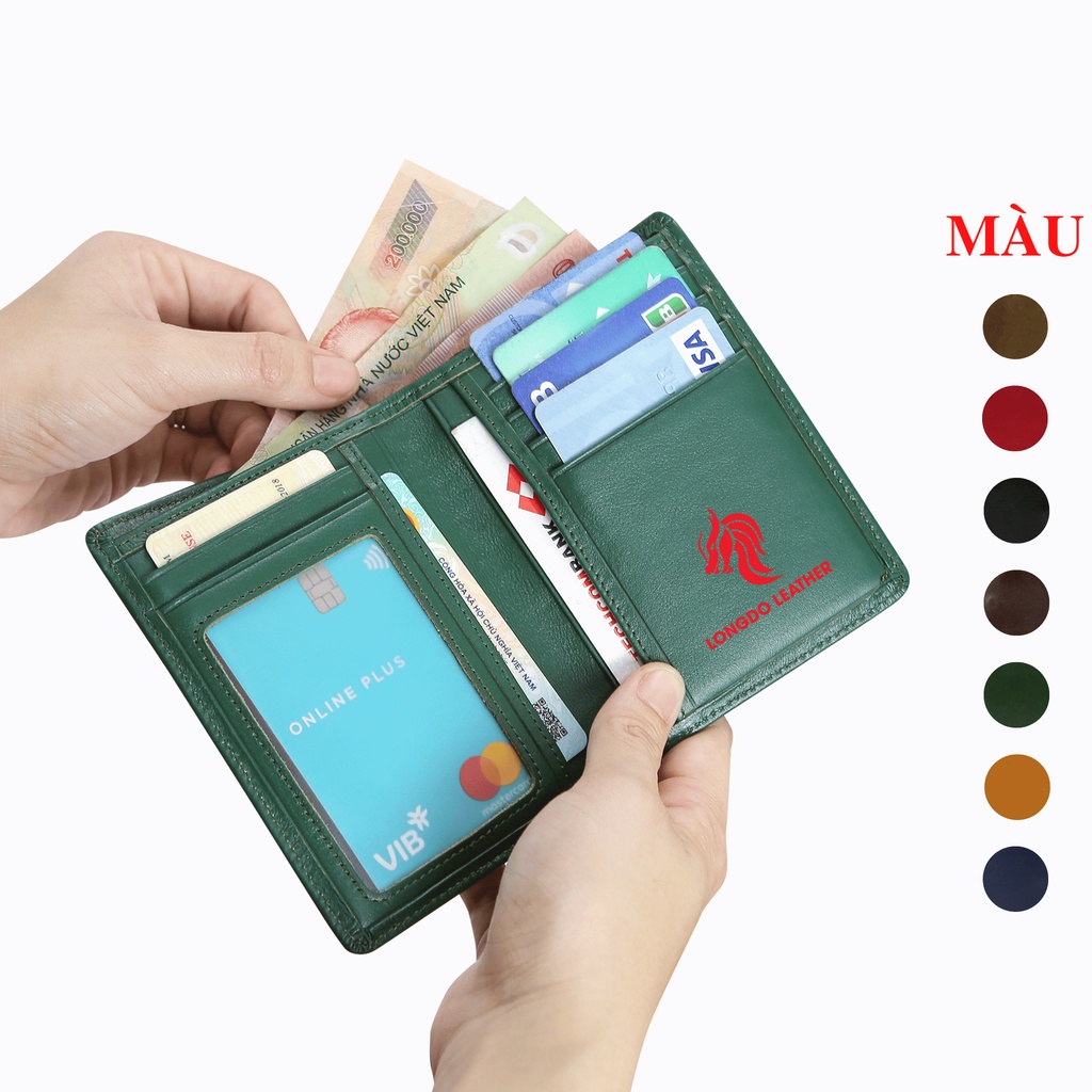 Bóp da bò thật màu xanh lá da nappa - 100% da bò thật - Bảo hành 5 năm - Thương hiệu uy tín Longdo Leather - BD06