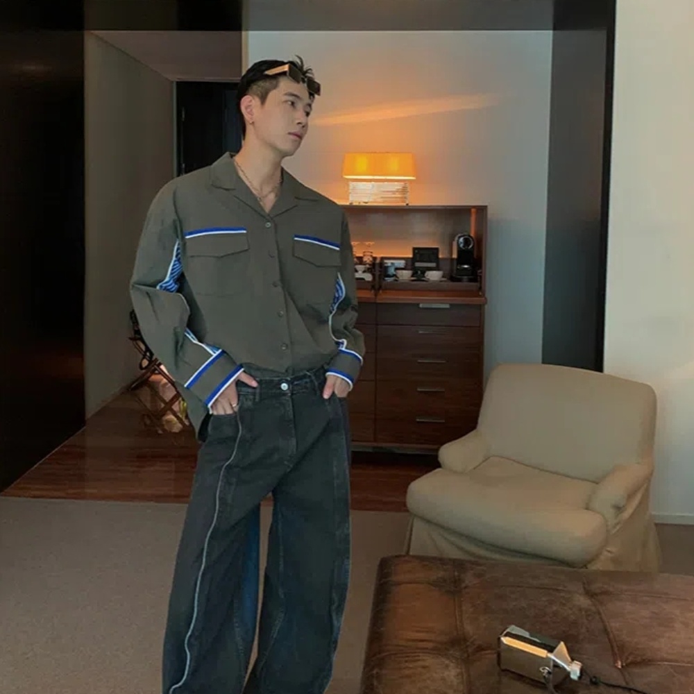 Áo Sơ Mi Chất Liệu Cotton Dày Dặn Họa Tiết Kẻ Sọc Màu Xanh Lá Thời Trang Mùa Thu Phong Cách Hàn Quốc