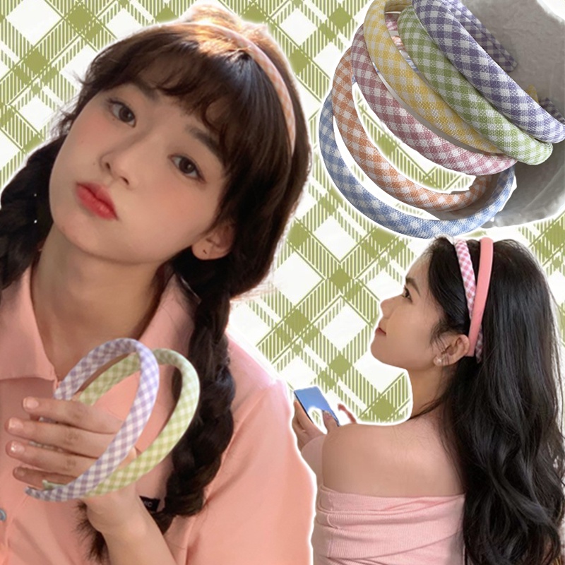 Băng Đô Cài Tóc Họa Tiết Kẻ Ô Nhiều Màu Sắc Cho Nữ