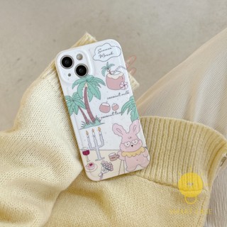 Case For iPhone 14 Pro Max [Coconut Tree Rabbit] Phone Case For iPhone 14 Pro Max Plus 13 12 Mini 11 X XS Max XR SE 8 7 Aesthetic Ins Newest Fashion Korean Style Retro Classic Cute Cartoon Couple Shockproof Protective TPU Cover Shell