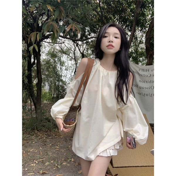 Áo Thun Tay Dài Cổ Tròn Hở Vai Thời Trang Hàn Quốc Mới Dành Cho Nữ
