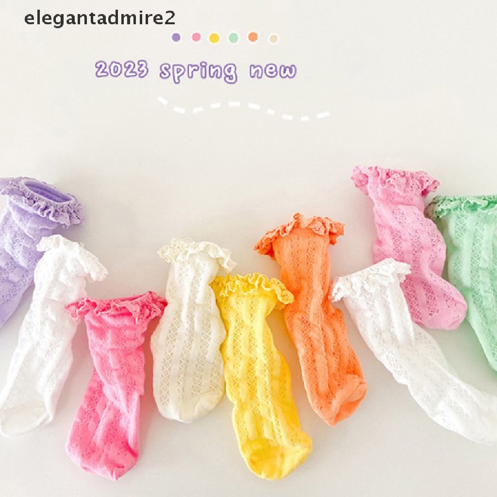 Vớ Cotton Phối Ren Hoa Nhún Bèo Màu Trơn Kiểu Công Chúa Xinh Xắn Cho Bé Gái