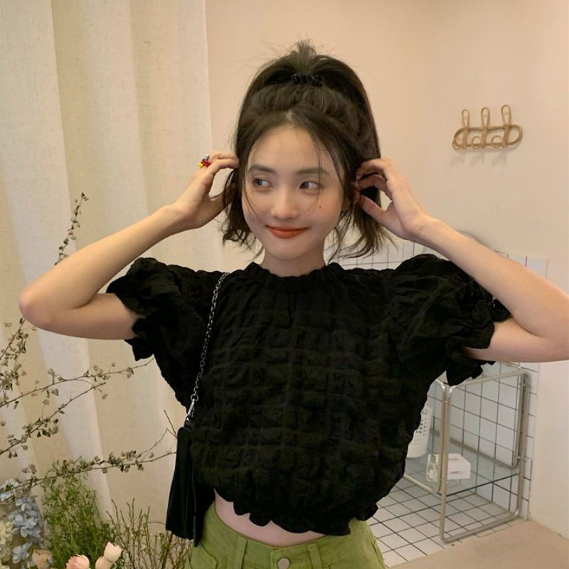 COZOK Áo Kiểu Tay Phồng Ngắn Thời Trang Vintage Cá Tính