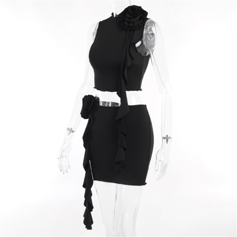 Bộ Áo Tank Top Hai Mảnh Họa Tiết Hoa + Chân Váy Ngắn Lưng Cao Ôm Dáng Thời Trang Mùa Hè Dễ Thương Cho Nữ