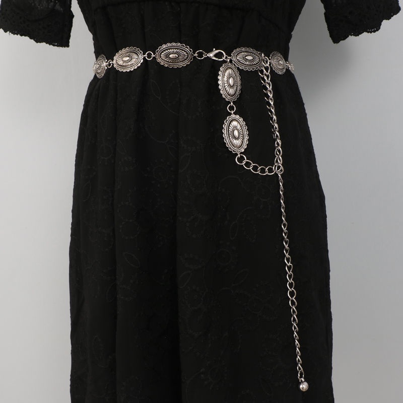 Dây Xích Đeo Thắt Lưng Bằng Kim Loại Bạc Khắc Họa Tiết Phong Cách Cổ Điển Có Thể Điều Chỉnh Trang Trí Váy / Thắt Lưng Cho Nữ