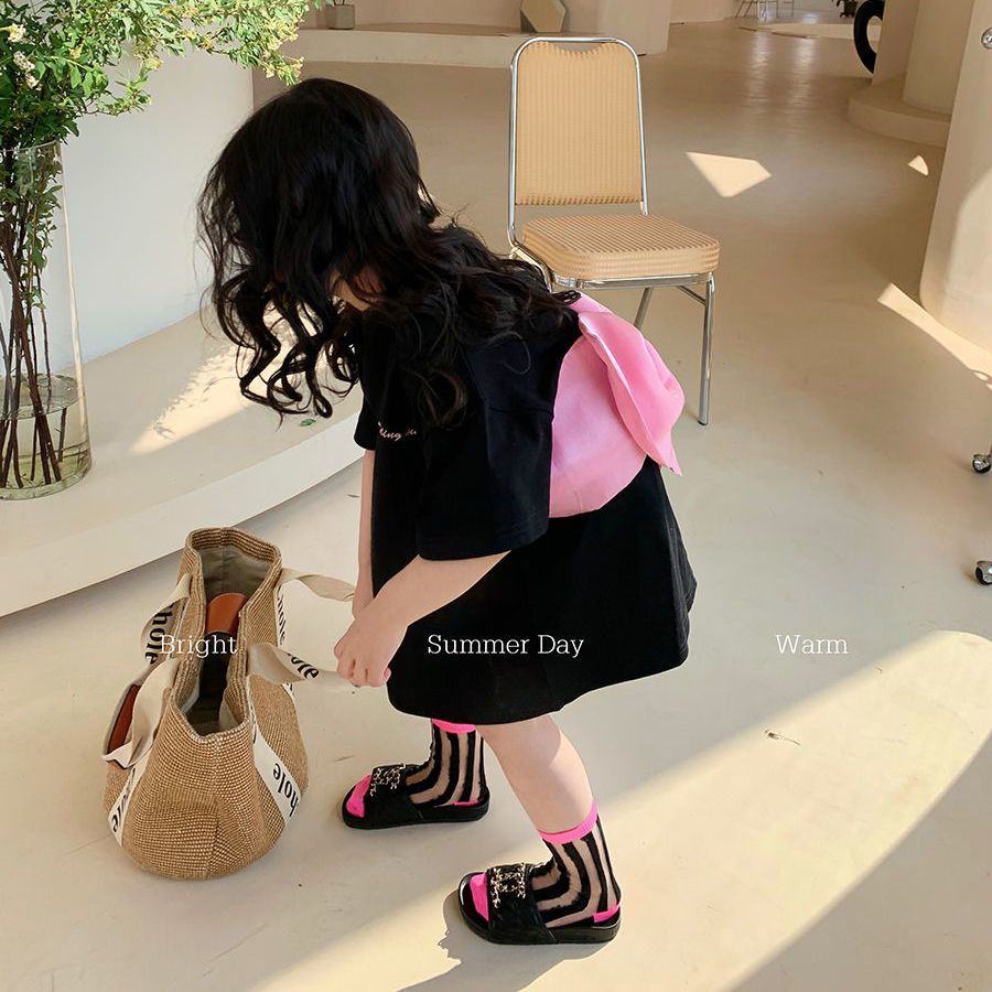 Đầm Thun Ngắn Tay Đính Nơ Cho Bé Gái 1-8 Tuổi