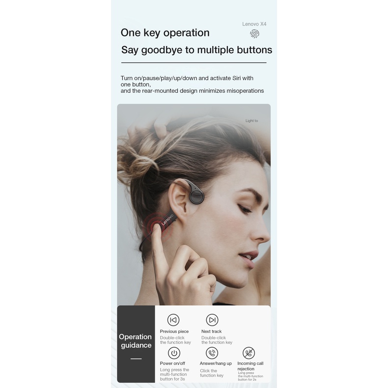 Tai Nghe Nhét Tai Thể Thao Không Dây Bluetooth Chống Nước IPX5 150mAh Cảm Ứng Xương Lenovo X4