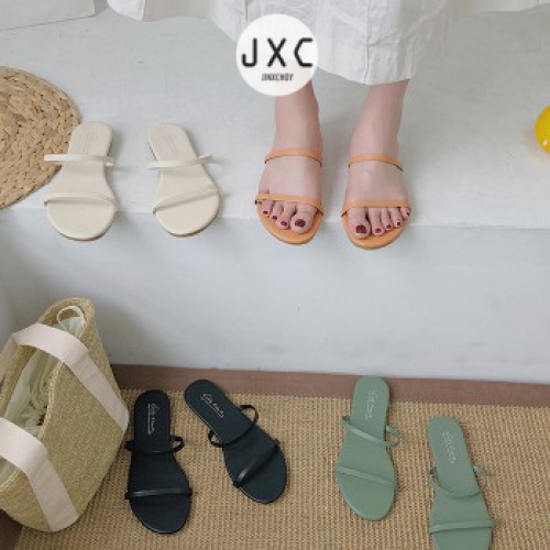 JINxCHOY Dép PU đế bằng màu trơn kiểu dáng đơn giản dành cho nữ JINXCHOY