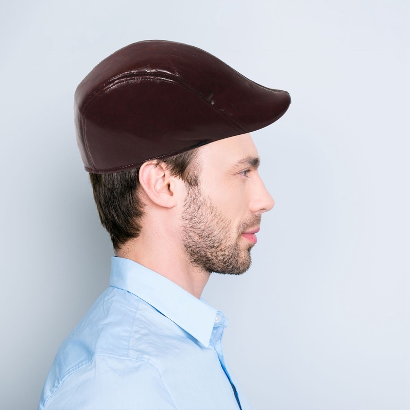 Fancy Mũ Beret Da Màu Đen Xám Trơn Phong Cách Anh Quốc Cổ Điển Thời Trang Xuân Thu Có Thể Điều Chỉnh Được Dành Cho Nam