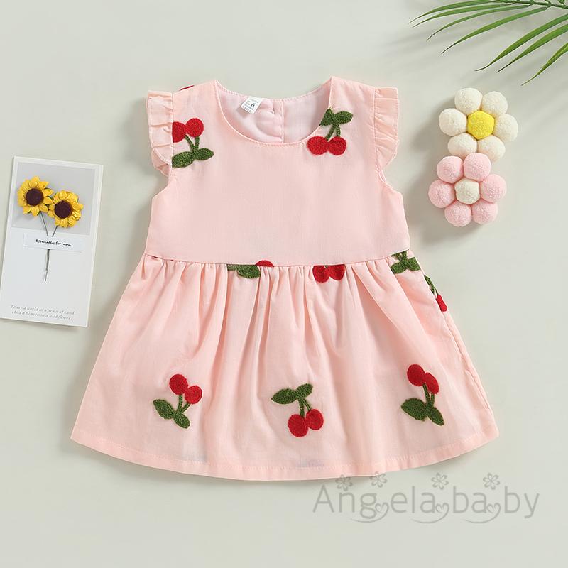 Hian-đầm Dự Tiệc Dáng Chữ A Lưng Cao Cổ Tròn Tay Bay In Họa Tiết Cherry / Dâu Tây Kiểu Công Chúa Dự Tiệc Cho Bé Gái