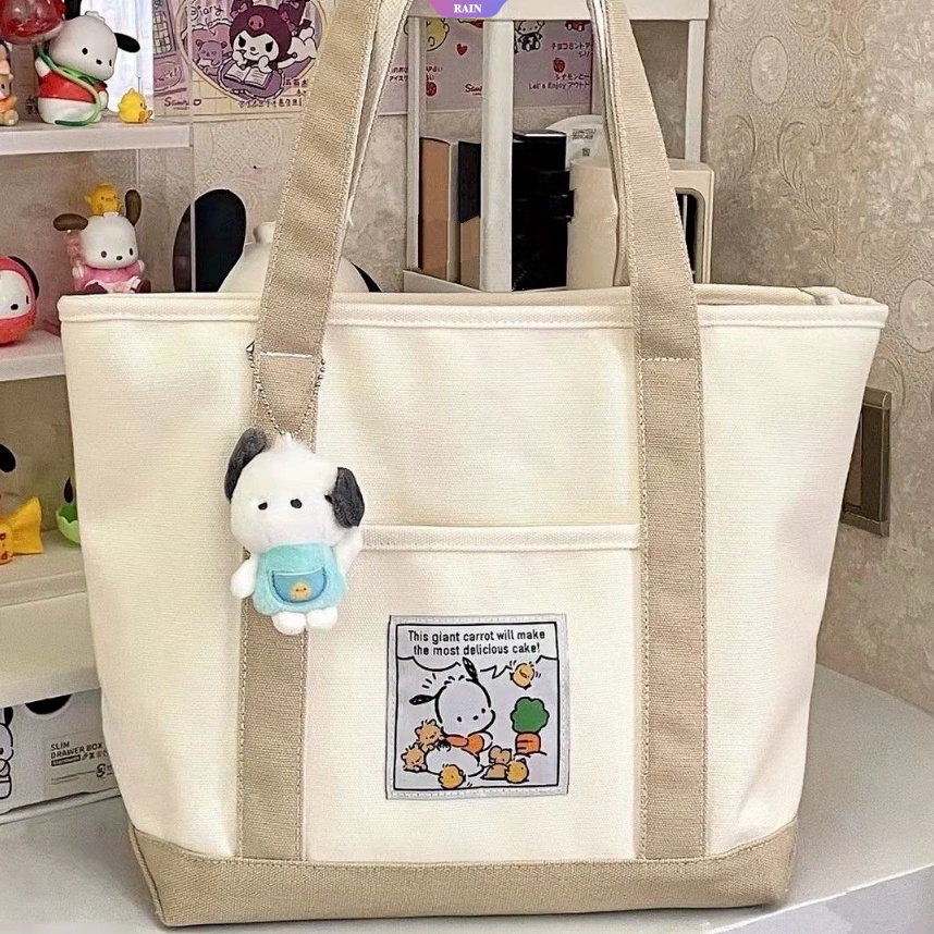 Sanrio Túi Tote Vải Canvas Đeo Vai Sức Chứa Lớn Hình Hello Kitty Cinnamoroll Kuromi Pochacco Đáng Yêu Cho Nữ [RAIN]