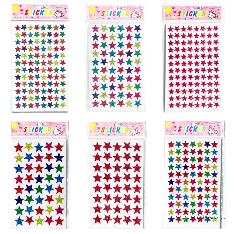 Set 10 Tấm Sticker Ngôi Sao Lấp Lánh Tự Dính Trang Trí Khen Thưởng Cho Bé