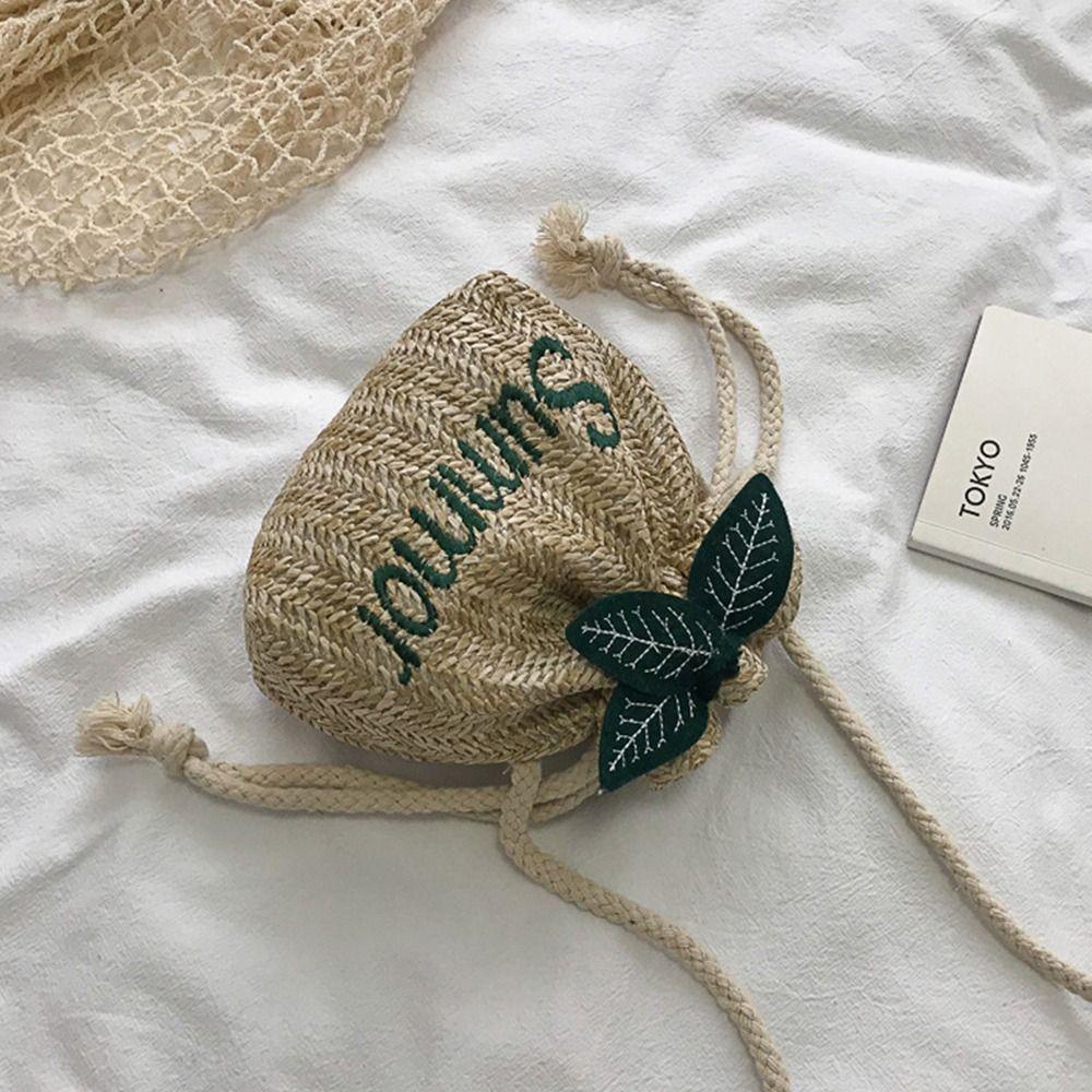 MIHAN1 Túi Cói Dây Rút Thiết Kế Xinh Xắn Thời Trang Cho Nữ