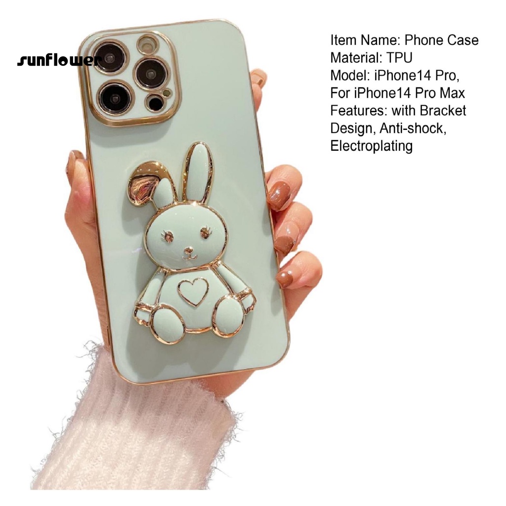 Ốp Điện Thoại Hấp Thụ Sốc Chống Mòn Bảo Vệ Toàn Diện In Họa Tiết Thỏ Có Giá Đỡ Cho Iphone 14 Pro / 14 Pro Max