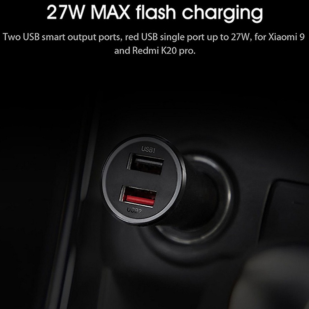 Tẩu sạc nhanh 2 cổng cho điện thoại trên Ô tô/Xe hơi XIAOMI Mi 37W Dual-Port Car Charger Black GDS4147GL - Hàng Chính Hã