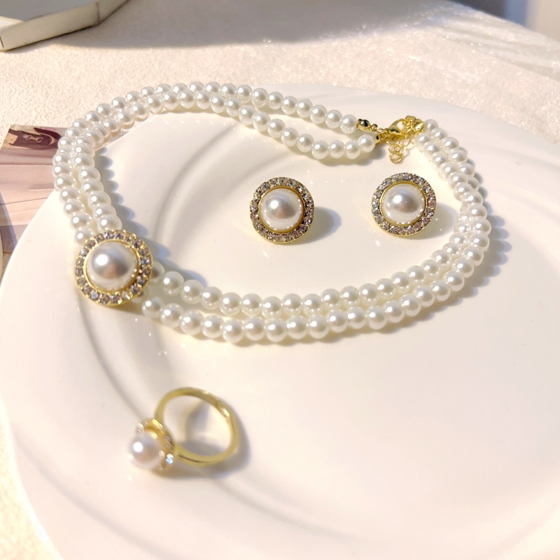 Set Vòng cổ Ba Món Đính Ngọc Trai Phong Cách Pháp Cổ Điển Sang Trọng Cho Nữ 2023