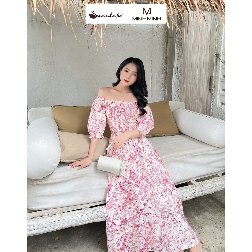 Đầm Maxi Nhún Kiểu Tay Lỡ Cotton Bông Swanlake - D10087LW01