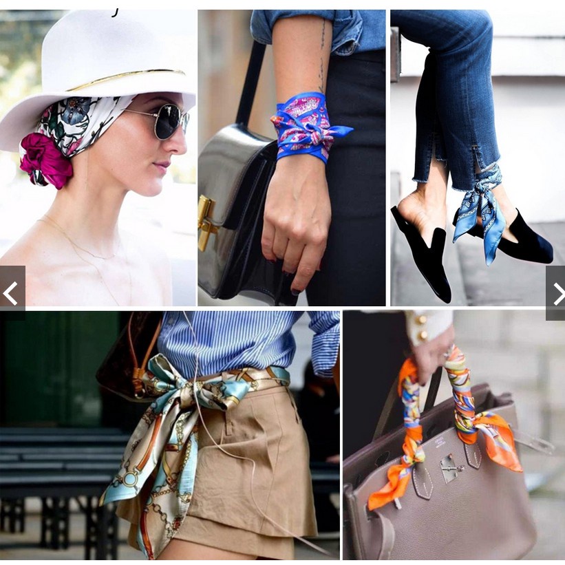 Khăn vuông chất liệu lụa Satin phong cách vintage thời trang
