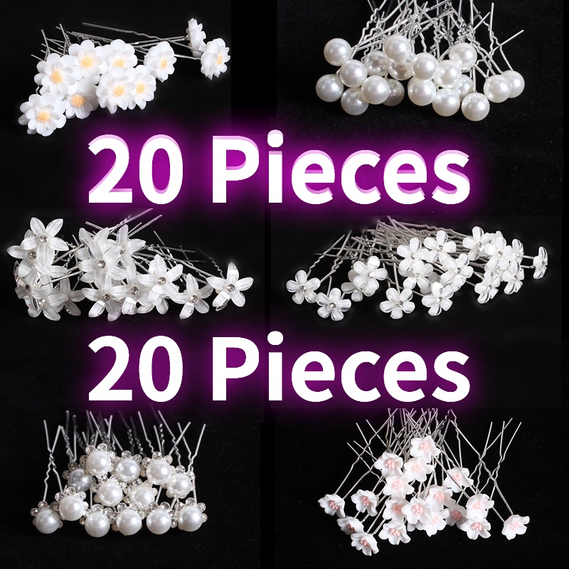 Set 20 Trâm Cài Tóc Hoa Đính Ngọc Trai Thời Trang Cho Cô Dâu