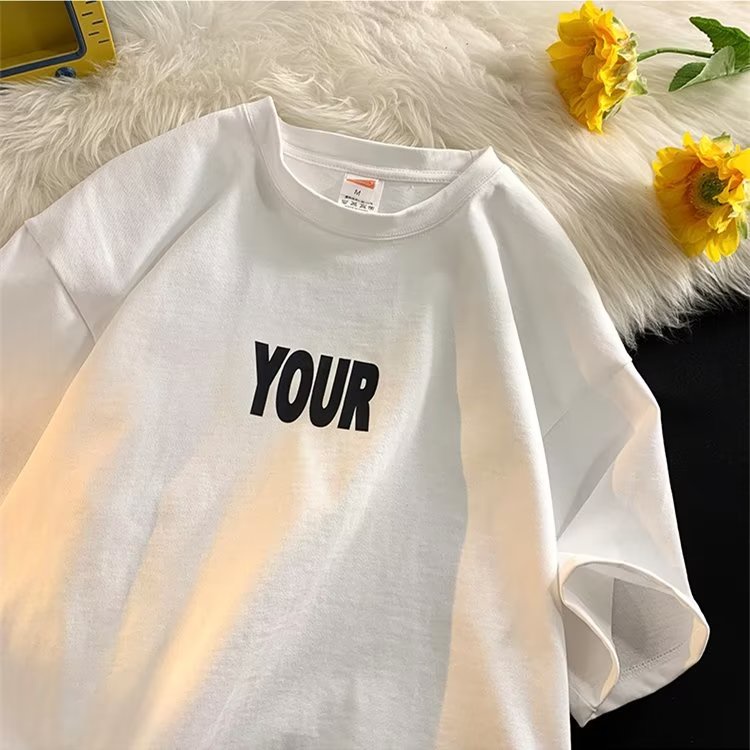 Áo Thun Cotton Tay Ngắn Dáng Rộng In Chữ Thời Trang Cho Nam