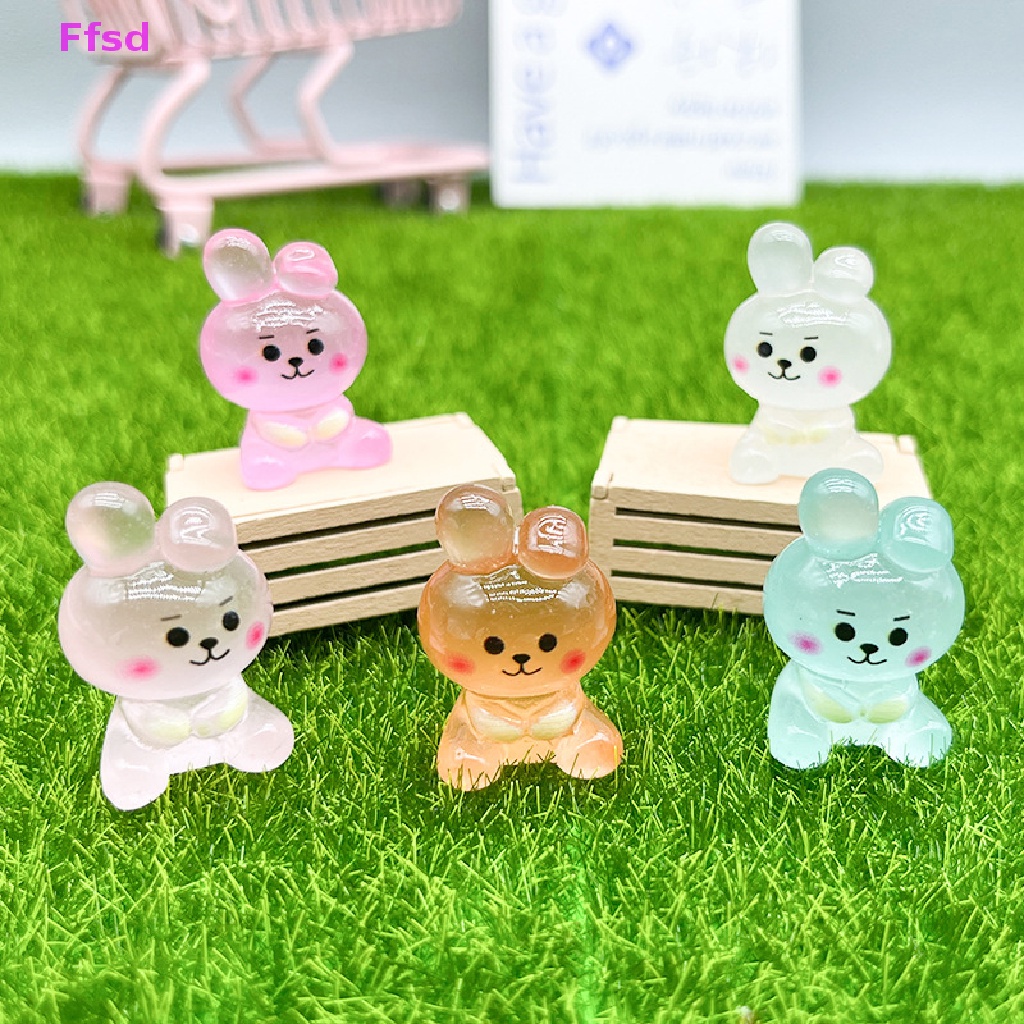 {Ffsd} Bộ 5 Tượng Thỏ Hoạt Hình Dạ Quang Trang Trí Tiểu Cảnh DIY