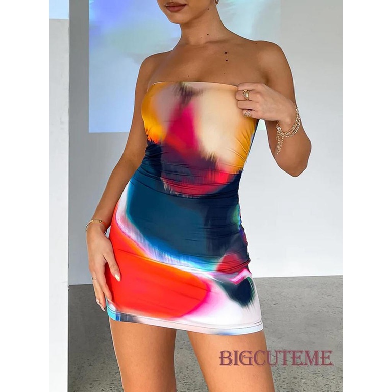 Đầm Ngắn Không Tay Hở Vai In Họa Tiết Thời Trang Quyến Rũ Dành Cho Nữ