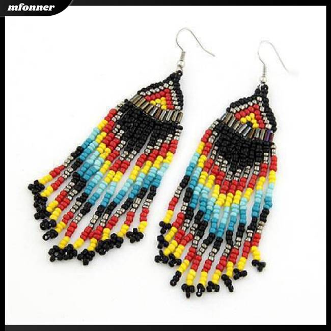 Khuyên Tai Tua Rua Xỏ Hạt Nhiều Màu Sắc Phong Cách Bohemian