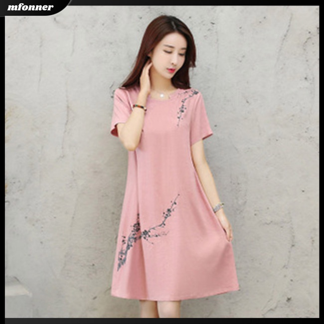 Đầm Midi Tay Ngắn Dáng Rộng In Họa Tiết Cổ Điển Thời Trang Cho Nữ