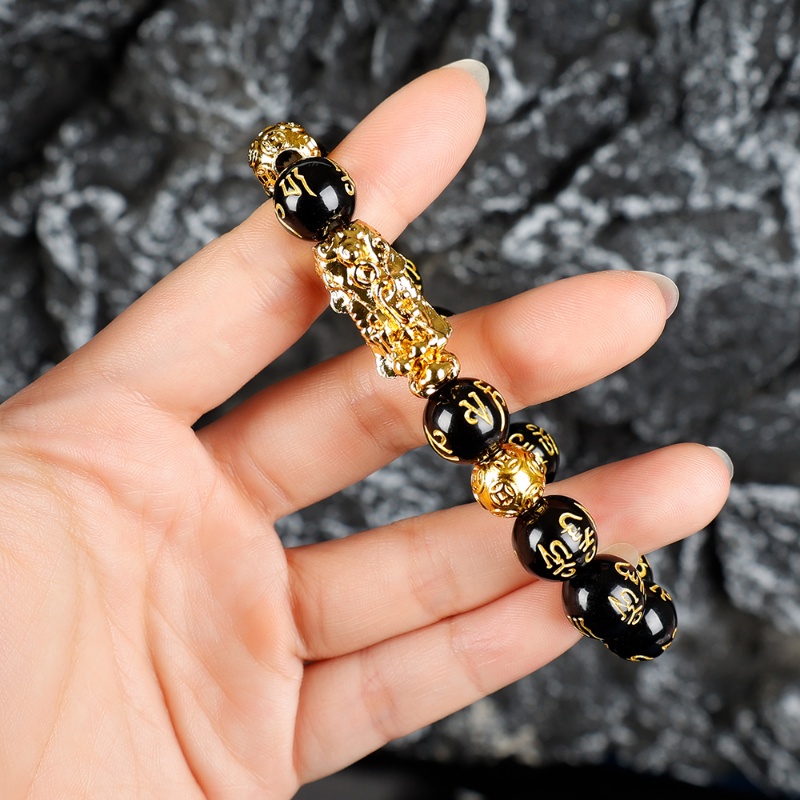 Vòng Tay Chuỗi Hạt Đá Obsidian Màu Vàng / Đen Phong Thủy Mang Lại May Mắn Cho Nam Và Nữ
