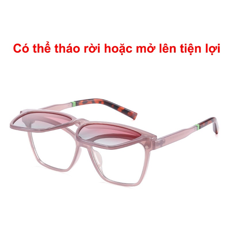 Kính chống ánh sáng xanh clip-on cận râm mắt mèo nam nữ 7704