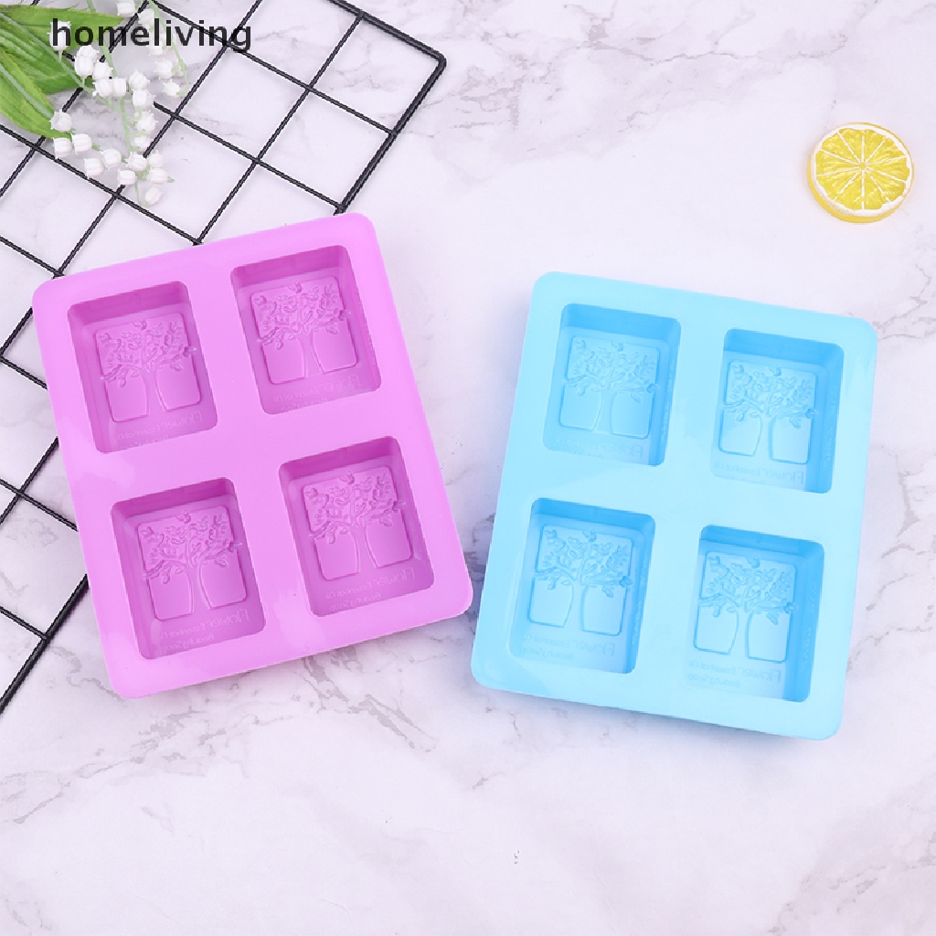 Khuôn Làm Bánh / Xà Phòng 4 Ngăn Hình Cây Đời Bằng Silicone DIY