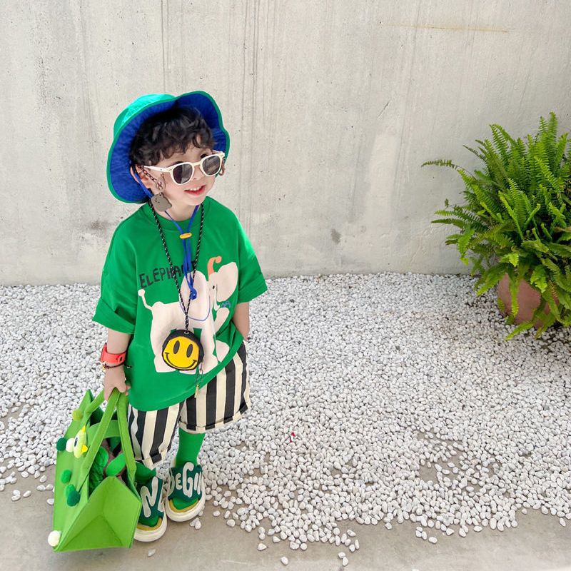 Áo Thun Ngắn Tay In Hình Voi Và Chữ Đơn Giản Phong Cách Hàn Quốc Thời Trang Mùa Hè Mới Cho Bé Trai